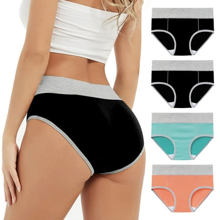 4 Pack Women Underwear Brief Soft Bikini Underwears High Waisted No Show Panties Underpants Cotton Briefs Full Coverage Stretch Briefs No Show High Waisted Thong Full Coverage Stretch Boxer Shorts