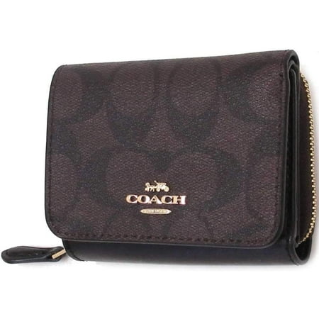 Coach Women's Small Trifold Wallet in Signature Canvas (Brown - Black ...