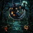 thumbnail image 4 of BNNG Halloween Ghost Stained Glass Suncatcher Hand Painted Window Hangings Suncatcher Halloween Goth Decoration for Home, Office, Kitchen, Living Room, Wall (Witch,8" Diameter), 4 of 6