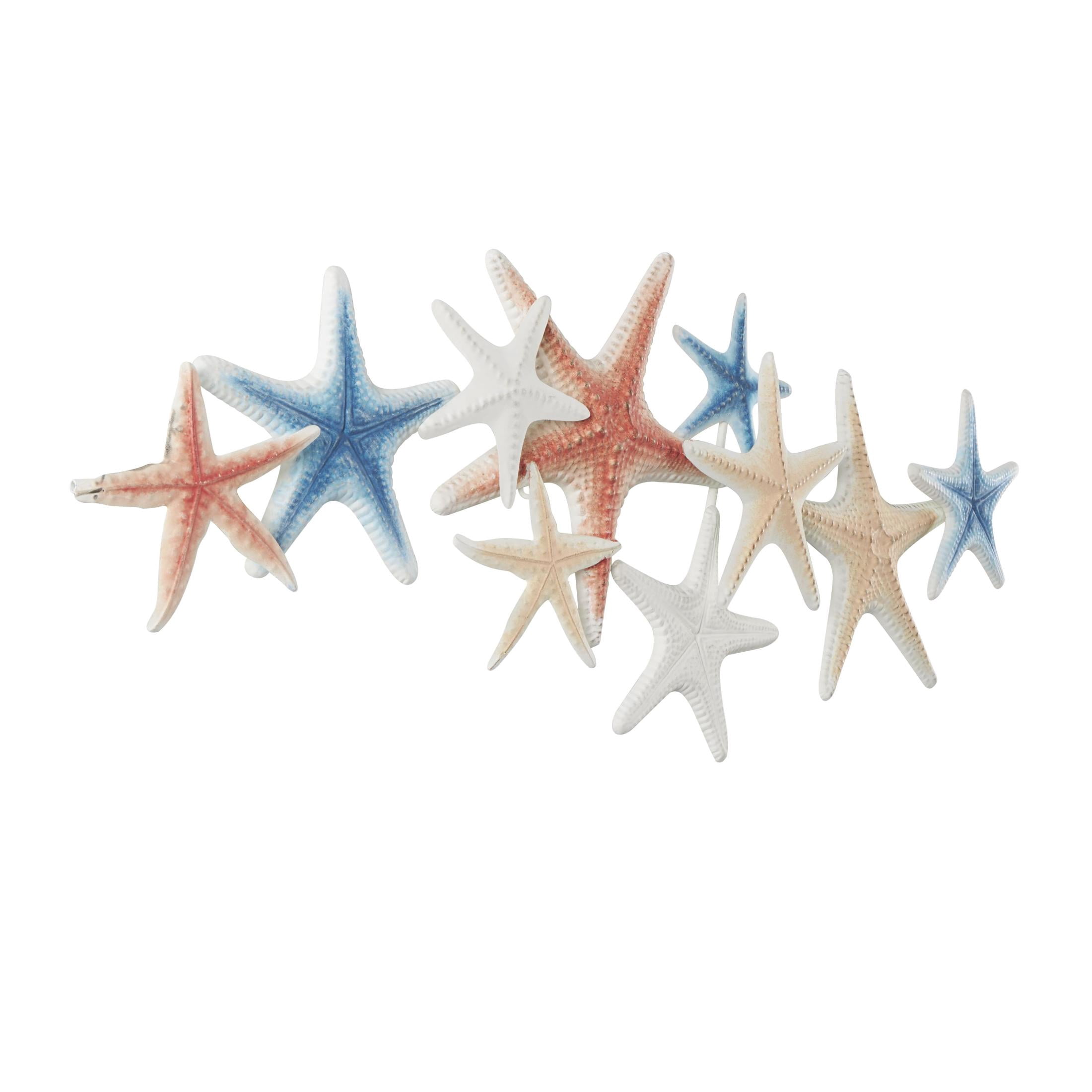 DecMode Brown Metal Layered Starfish Wall Decor with Blue and Red Accents