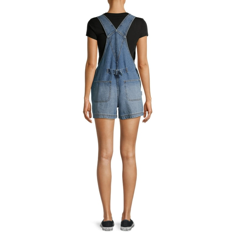  No Boundaries Junior's Black Wash Denim Shortalls - X-Large:  Clothing, Shoes & Jewelry