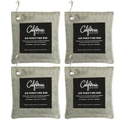 California Home Goods 4 Pack with Hooks - 200g Activated Bamboo Deodorizer Natural, Air Purifying Bags, Dehumidifier, Odor Absorber, Odor Neutralizer for Home, Shoes, Car, Charcoal Colored, by