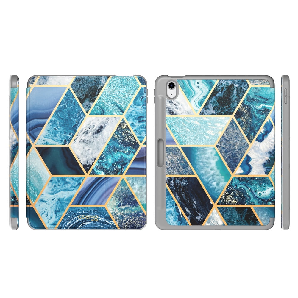 i-Blason Cosmo Series for iPad Air 4 10.9 Case (2020), Full-Body Trifold with Built-in Screen Protector Protective Smart Cover with Auto Sleep/Wake & Pencil Holder (Ocean)