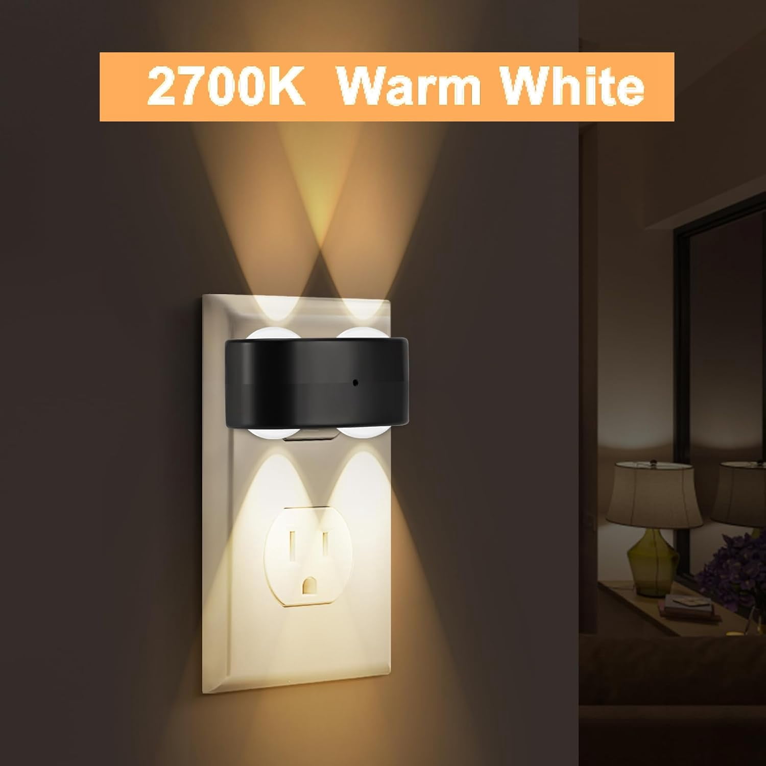 4-Pack LED Night Lights Plug into Wall, 2700K Soft White with Light Sensor, Ambient Lighting for Hallway, Bedroom, Bathroom, Nursery, Kitchen, Rotating Plug-in Night Light