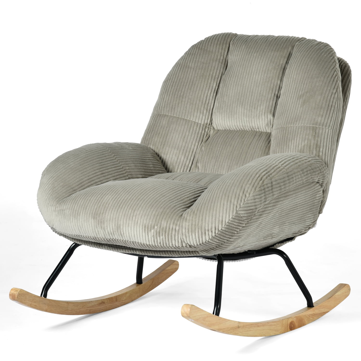 Homy Casa Corduroy Rocking Accent Chair with Solid Wood Base, Lounge Chair for Living Room, Bedroom, Reading Corner