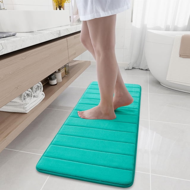 Alfombra de baño de espuma viscoelástica Buganda, 120 x 43 cm, antideslizante, color verde azulado