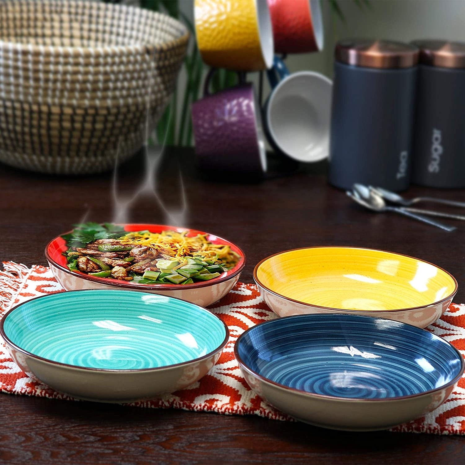 Gibson Color Speckle Piece Stoneware Salad Bowl Dish Set, Assorted Colors