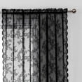 thumbnail image 3 of Ouuluon Black Lace Sheer Curtain, Vintage Floral Print Scalloped Design Rod Pocket Drape for Living Room Bedroom Window Door Home Decor, 3 of 7