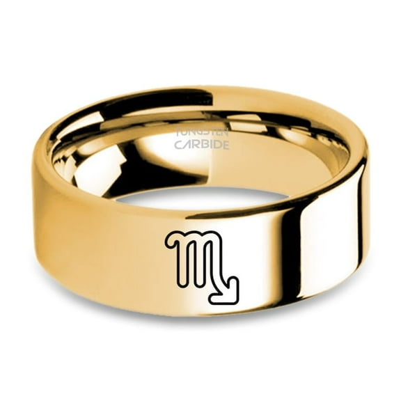 Scorpio Scorpion Horoscope Sign Yellow Gold Tungsten Carbide Ring, 8mm, Size 15