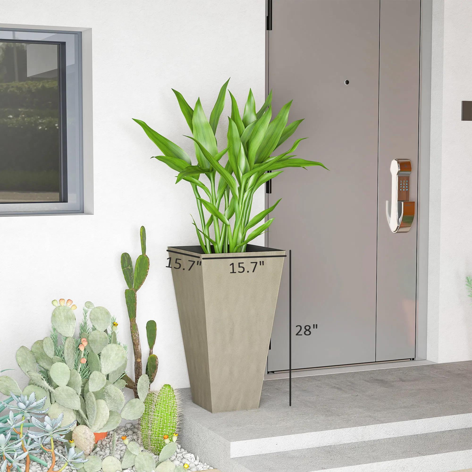 Set of 3 Tall Plastic Planterswith Drainage Hole, Outdoor Flower Plant Pots, Indoor Planters for Porch Patio and Deck