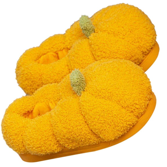LOLIPPYY 1 Pair of House Slippers for Women Yellow Pumpkin Design Breathable Travel