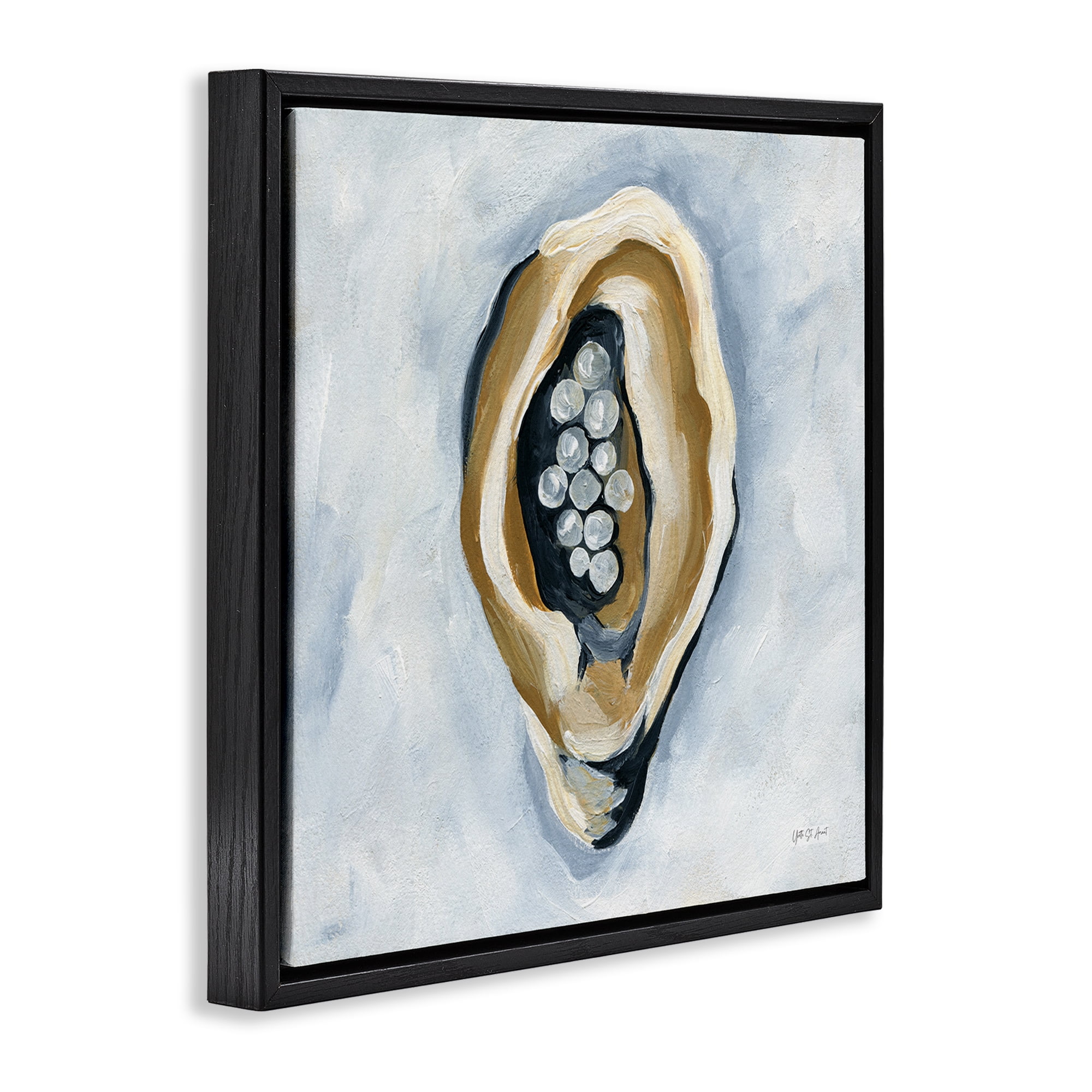 Stupell Industries World Is Your Oyster Coastal Painting Black Floater Framed Canvas Art Print Wall Art, 18 x 18