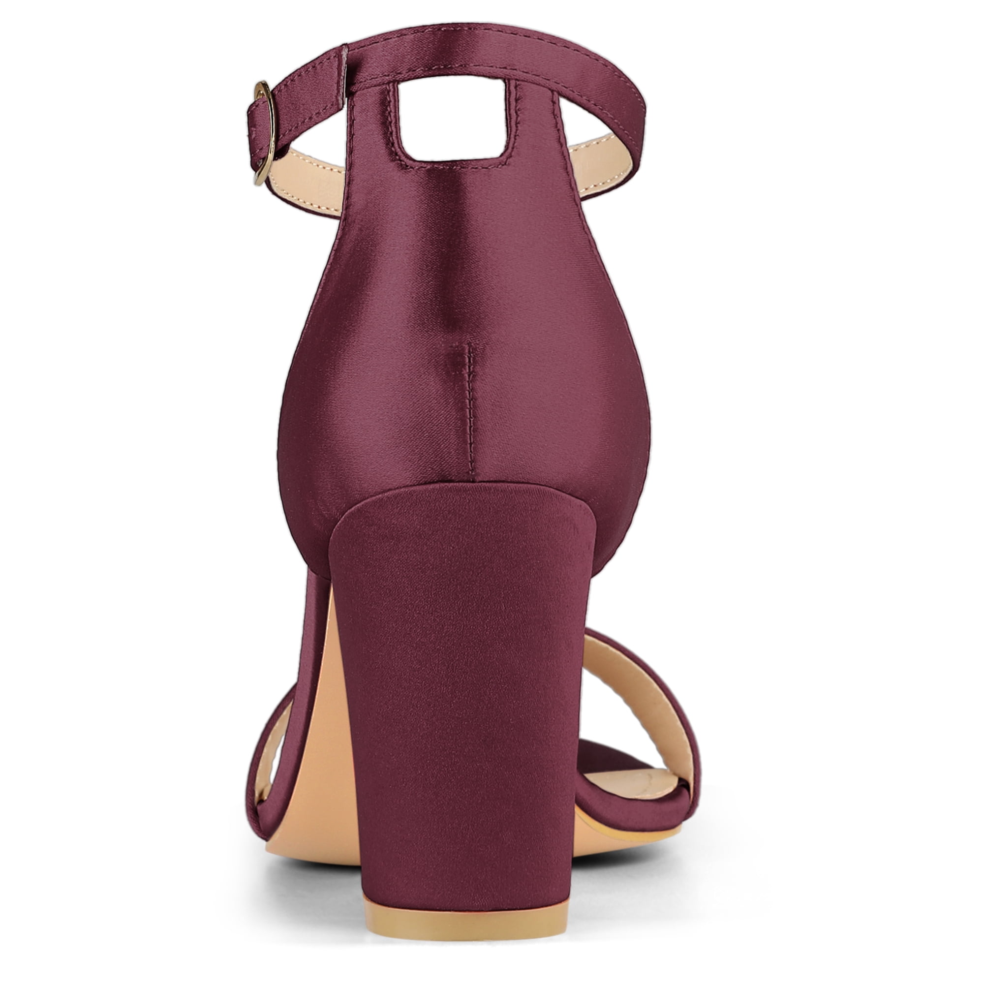 DARING DIVA Women's Satin Ankle Strap Chunky Heels Burgundy 9