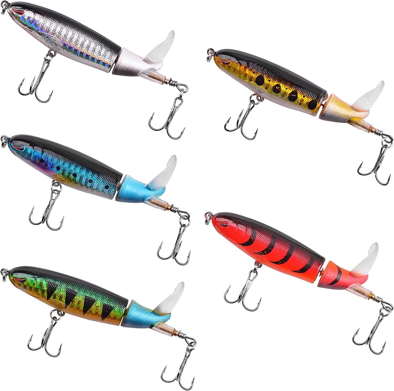 Topwater Fishing Lures Bass Crankbaits with Floating Rotating Tail, 5Pcs 0.42oz Artificial Hard
