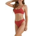 thumbnail image 4 of Women's Adjustable Spaghetti Straps Bikini Sets, 2 Piece Ribbed High Waist Bottoms Swimwear Bathing Suits Small Red, 4 of 5