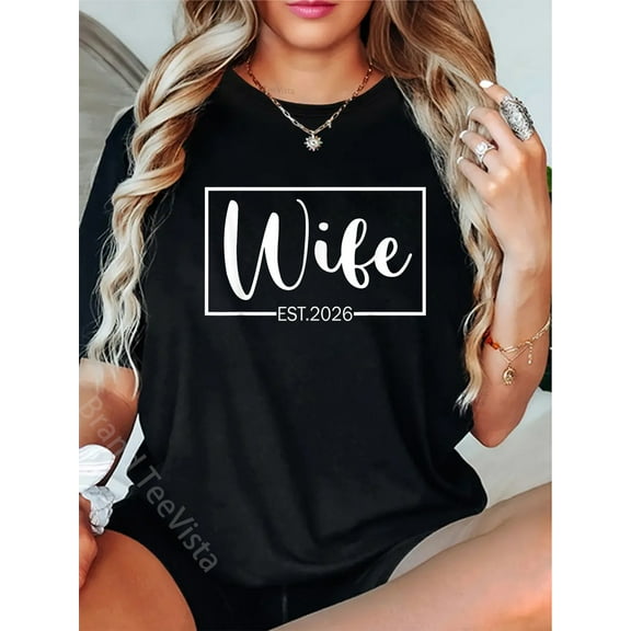 Wife Est. 2026 Bridal Mrs. Wedding Just Married Honeymoon T-Shirt