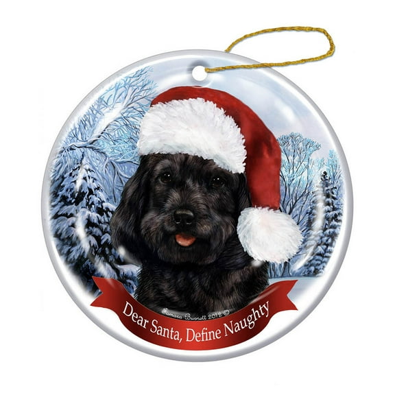 Holiday Pet Gifts Cockapoo, Black Santa Hat Dog Porcelain Christmas Ornament