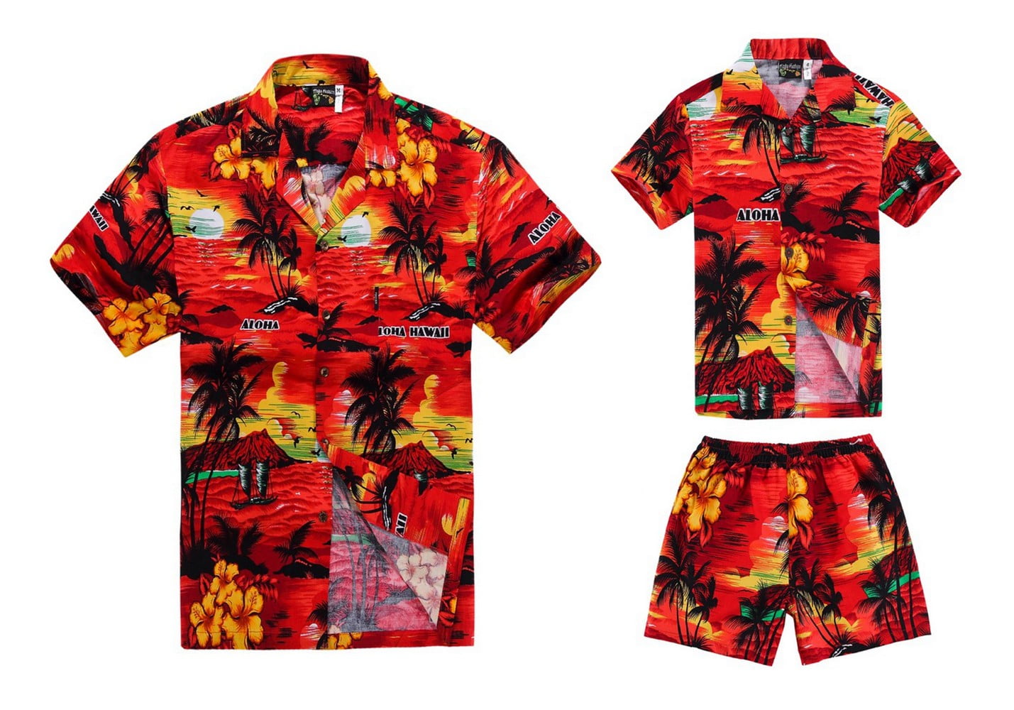 Matching Father Son Hawaiian Luau Outfit Men Shirt Boy Shirt Shorts Red ...