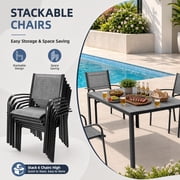 7 Piece Outdoor Dining Set, Patio Dining Table Set for 6 Persons, Garden Patio Textilene Dining Furniture Set with Plastic-Wood Tabletop, Dining Table Chairs Conversation Set for Deck Patio