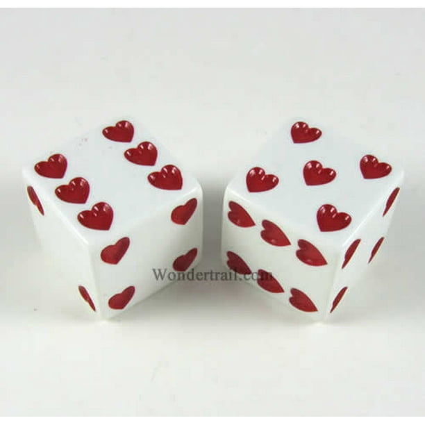 White Sweetheart Dice with Red Hearts D6 25mm (1in) Pack of 2 Koplow