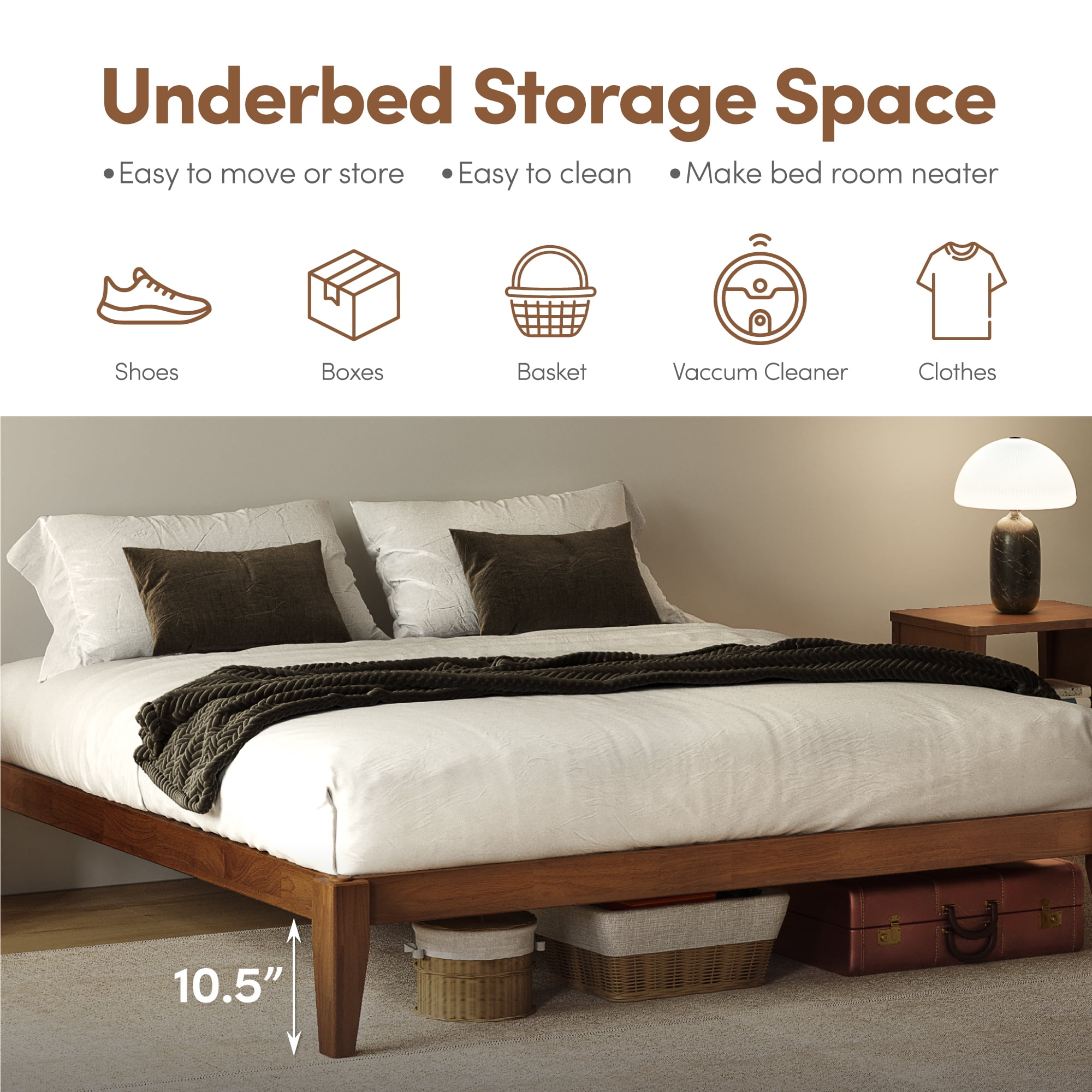 allforwood Thor Solid Wood Bed Frame, Queen Size, Japanese Joinery Bed Frame, Wood Slat Support, No Box Spring Needed, Easy Assembly, Minimalist & Modern Style (Walnut Finish, Queen)