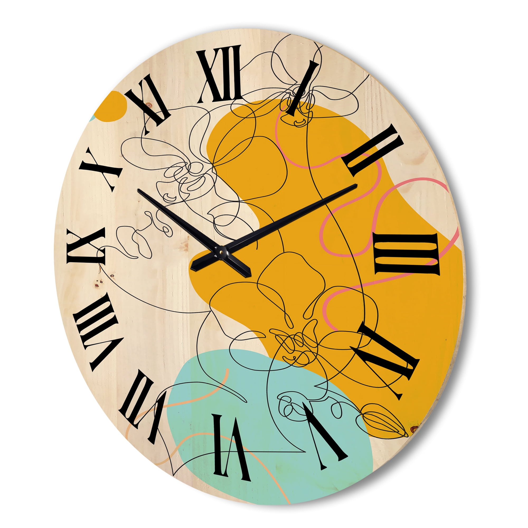Designart 'Beautiful Woman Portrait With One Line Drawing' Modern Wood Wall Clock