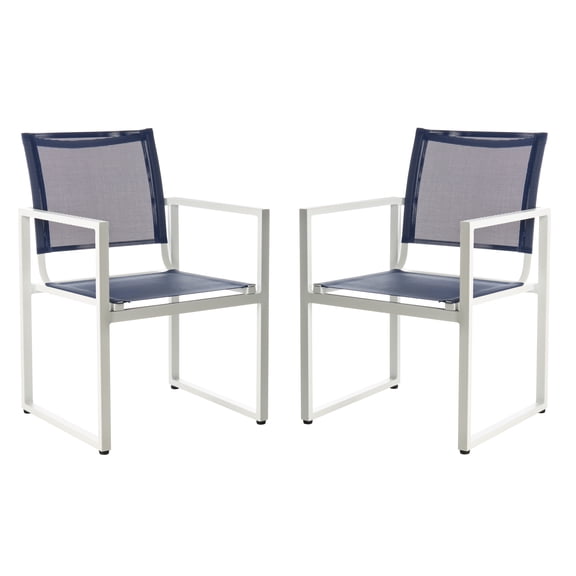 Safavieh Neval Stackable Patio Chair in Navy and White (Set of 2)