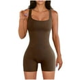 thumbnail image 2 of OKBOP Brown Running Shorts for Women Skinny Slim-Leg Loungewear Jumpsuit Workout Bottoms, 2 of 5