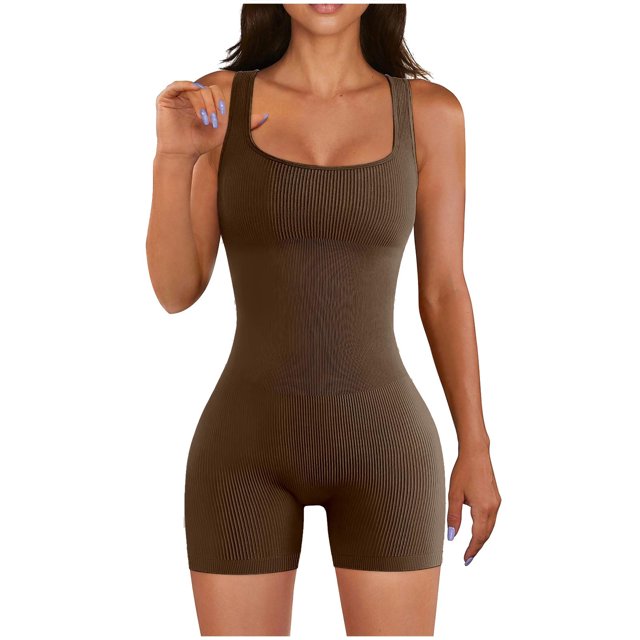 Yuyuzo Womens 1 Piece Jumpsuits Sleeveless Square Neck Seamless Shorts Athletic Yoga Workout Rompers