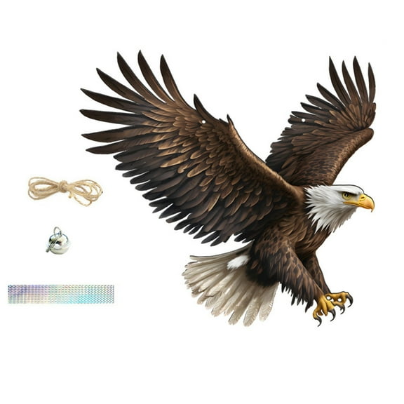 Eosunjian Fake Owl with Bell Weather Resistant Owl Decor Hanging Fake Owl 2d Flat Decoy with Reflective Tape Bell Outdoor Indoor Owl Ornament for Balcony Patio