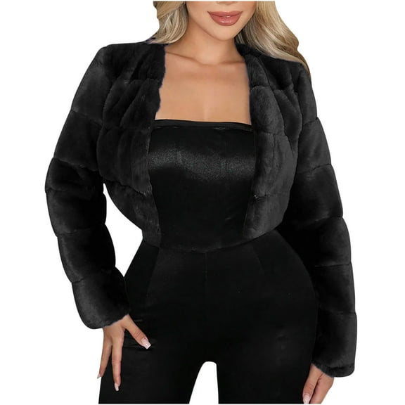 Drses Women's Winter Parka Coat Long Sleeve Faux Fur Coat with Hooded Warm Short Overcoat Jacket