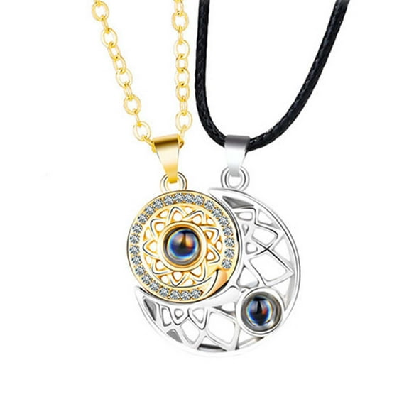 Openpig Couple Gifts for Couple Necklace Matching Sun and Moon Necklaces for Him and Her I Love You Necklace 100 Languages for Husband Wife Couples