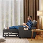 3-in-1 Convertible Chair Bed Sleeper - Plush Accent Chair to Lounger to Single Bed, Space-Saving Folding Chair with Breathable Linen Fabric & Metal Frame for Apartment, Dorm, RV, Dark Gray