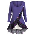 thumbnail image 1 of Camiseta Tipo Túnica a Cuadros Volantes Tamaño Plus Rosegal Mangas largas de talla grande, 1 of 5