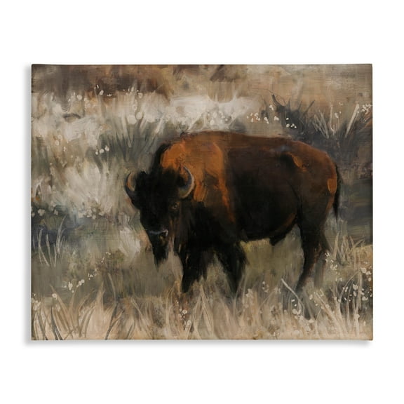 Stupell Industries Bison on the Range Animals Painting Wrapped Canvas Art Print Wall Art, 20 x 16