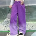 thumbnail image 2 of Ketyyh-chn99 Baggy Jeans for Teens Kids Girls' Fashion Waist Wide Leg Baggy Denim Pants Straight Washed Loose Jeans Size for 5-6 Years,Purple, 2 of 5