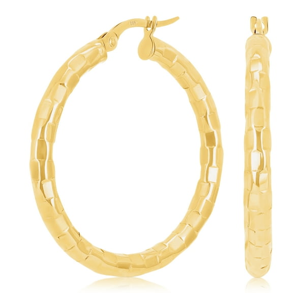 Italian 14k Yellow Gold Faceted 3mm 1" Diameter Round Hoop Earrings 2.5 grams
