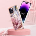 thumbnail image 7 of ELEHOLD Plating Rugged Case For iPhone 16 Slim Marble Pattern Heavy Duty Shockproof Stand Cover, with Shiny Rotating Ring Stand, Rose, 7 of 7