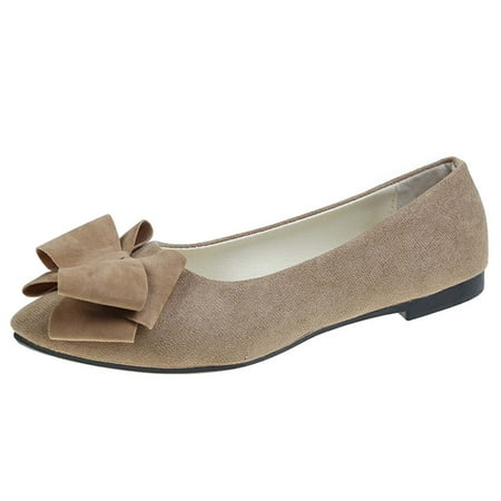 hopeusnice Clearance Women s Bowknot Flat Shoes Pointed Toe Ballerina Flats Comfortable Slip On Ballerinas for Wedding Party Daily Wear Khaki 36