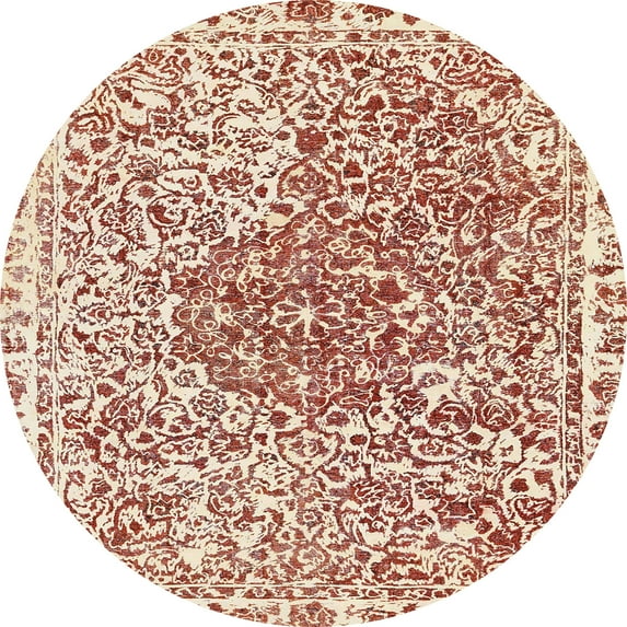 Ahgly Company Machine Washable Indoor Round Abstract Grapefruit Red Area Rugs, 8' Round