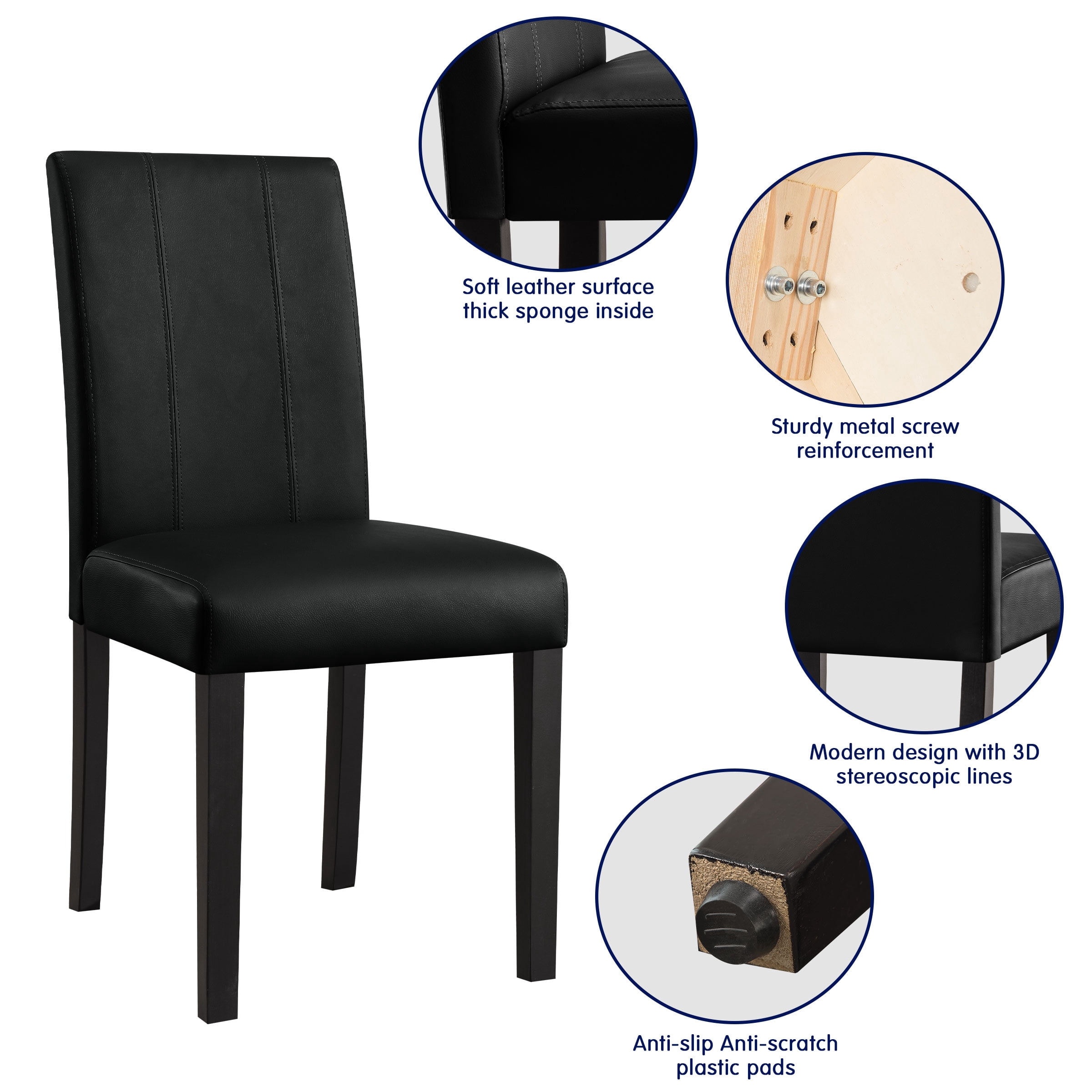 Subrtex Faux Leather Indoor Dining Chair Set of 2, Modern Mid-Century Chairs for Home, Black