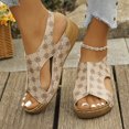 thumbnail image 3 of THDHVS Wedge Sandals for Women,Womens Wedge Sandals,Women's Fashion Printed Spring and Summer Casual Thick-soled Wedge-heeled Beach Sandals Khaki 9, 3 of 6