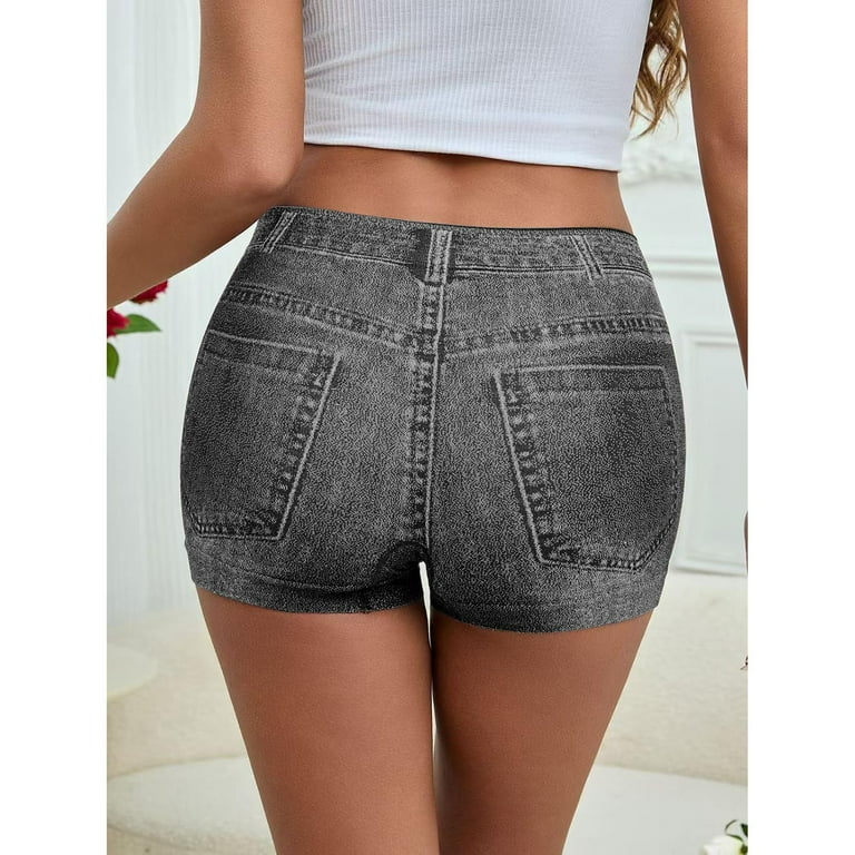 Clearance! Women's Stretchy Denim Shorts Faux Jeans Boxer Brief Style Butt  Lifting Mid Rise Shorts with Ripped Details Casual Sexy Summer Outerwear 