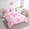 thumbnail image 3 of jejeloiu Girl Cartoon Love 7-Piece Bedding Comforter Set,Pink Bowknot Pattern King Bedding Sets For Kids Reversible, 3 of 8