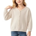 thumbnail image 3 of Children's Jacket Dqueduo Girls' V-Neck Long Sleeve Button Down Knit Cardigan Sweater Jacket Beige 3-4Years, 3 of 7