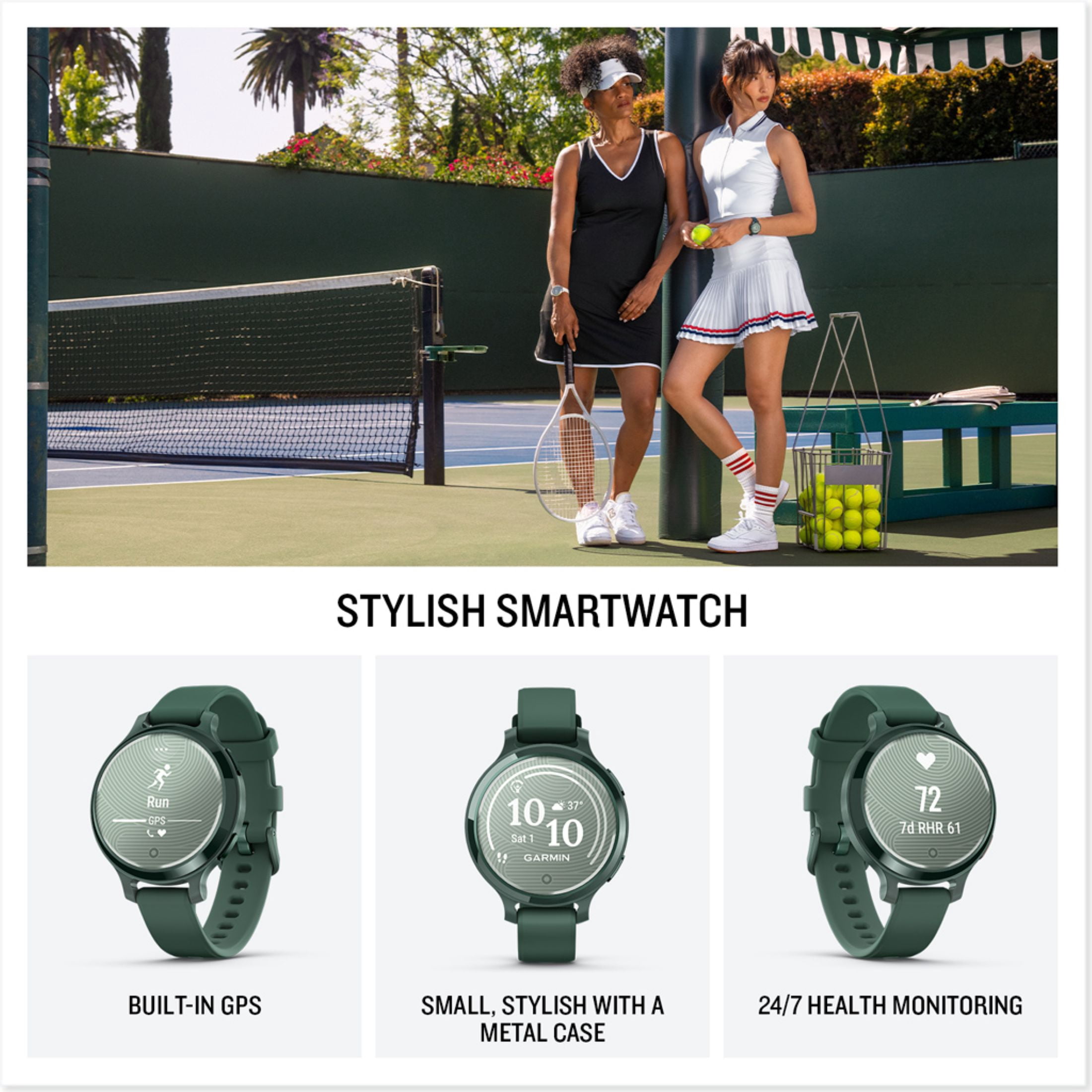 Garmin Lily® 2 Active, Small and Stylish Smartwatch, Built-In GPS, Hidden Display, Patterned Lens, Up To 9 Days Battery Life, Jasper Green with Jasper Green Silicone Band
