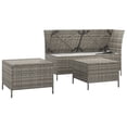 thumbnail image 2 of vidaXL 3 Piece Garden Lounge Set with Cushions Grey Poly Rattan, 2 of 5