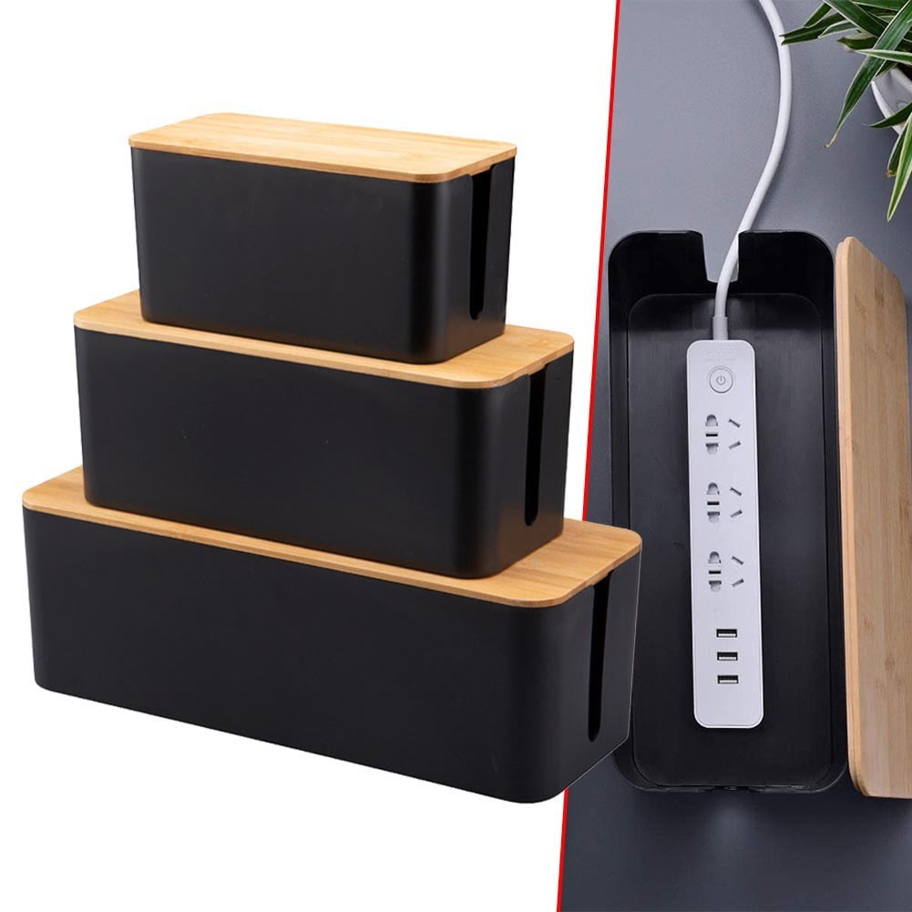 Cable Boxes,Large Cable Organiser Box with Wooden Lid for Cables Management Box B