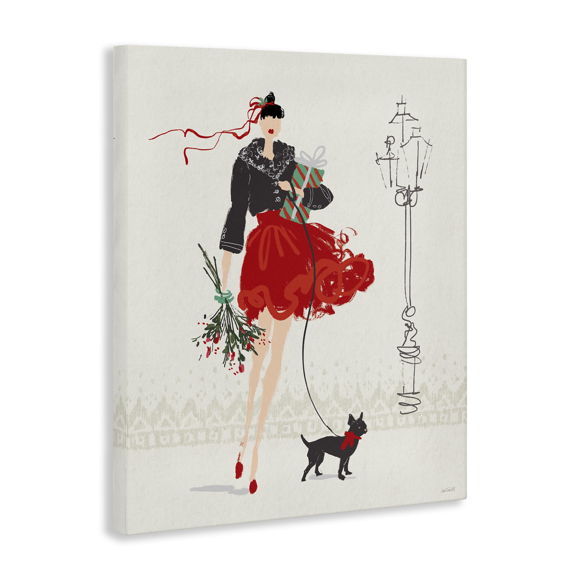 Stupell Industries Holiday Fashionista Girl Holiday Painting Gallery Wrapped Canvas Art Prints Wall Art, 36 x 48
