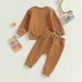 thumbnail image 2 of Zehjuhan Toddler Baby Solid Color Sweatshirt Outfit Long Sleeve Pullover Drawstring Pants Casual Fall Winter Brown，12-18M, 2 of 7